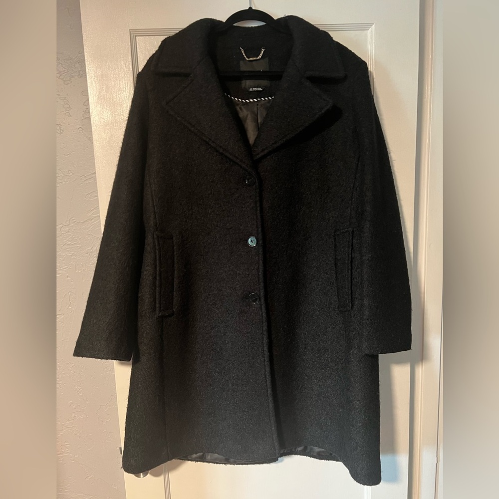 Kate Spade Classic Dark Grey Boucle Wool Blend Peacoat